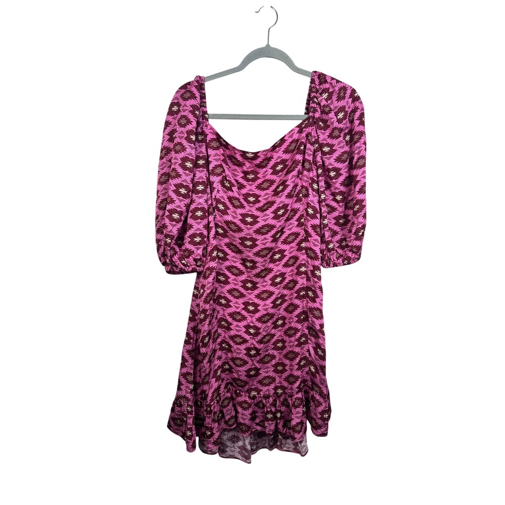 Sachin & Babi Mini Dress Women 14 Pink Excellent Ikat Puff Sleeve Ruffle R221D20